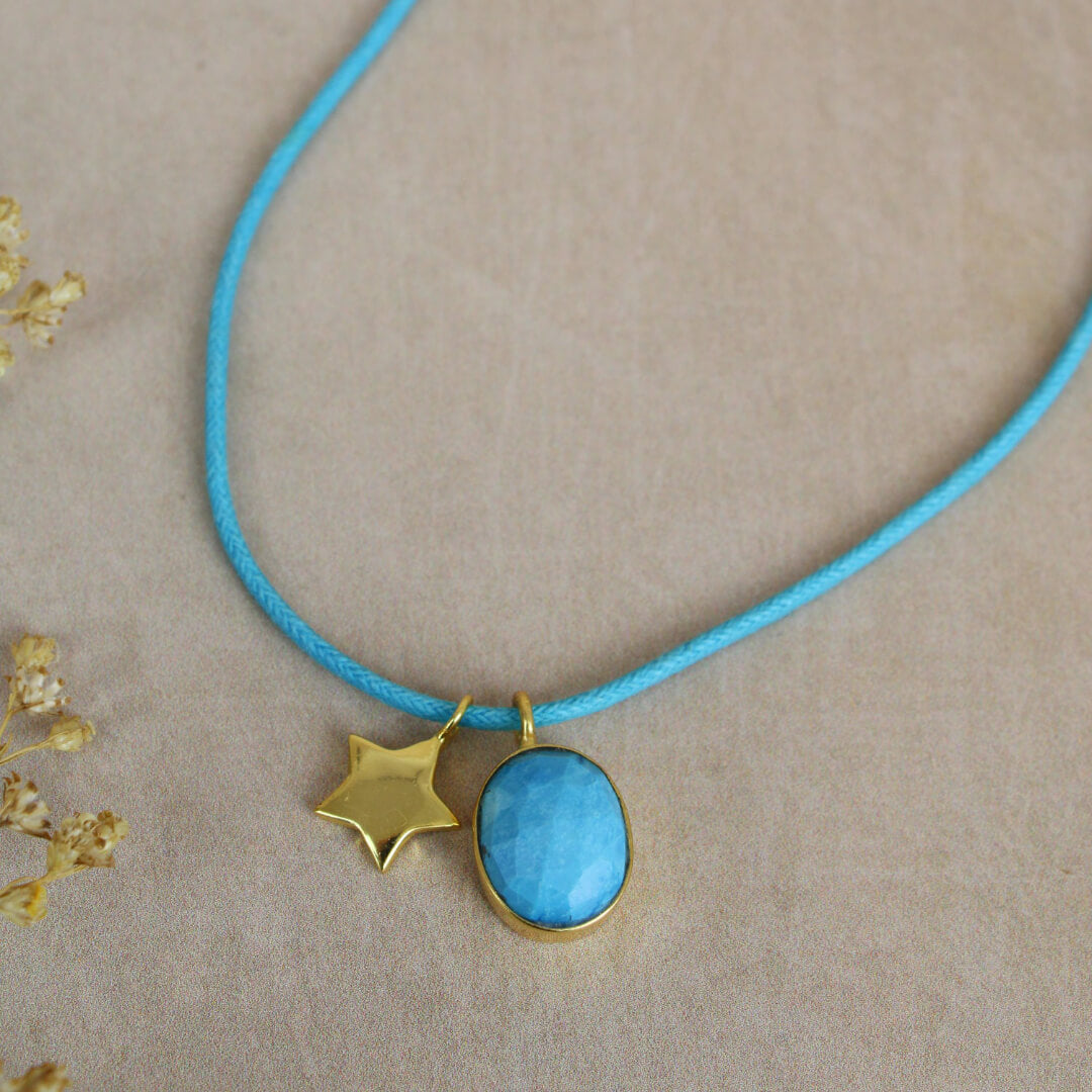 Charm & Stone Cord Turquoise Necklace