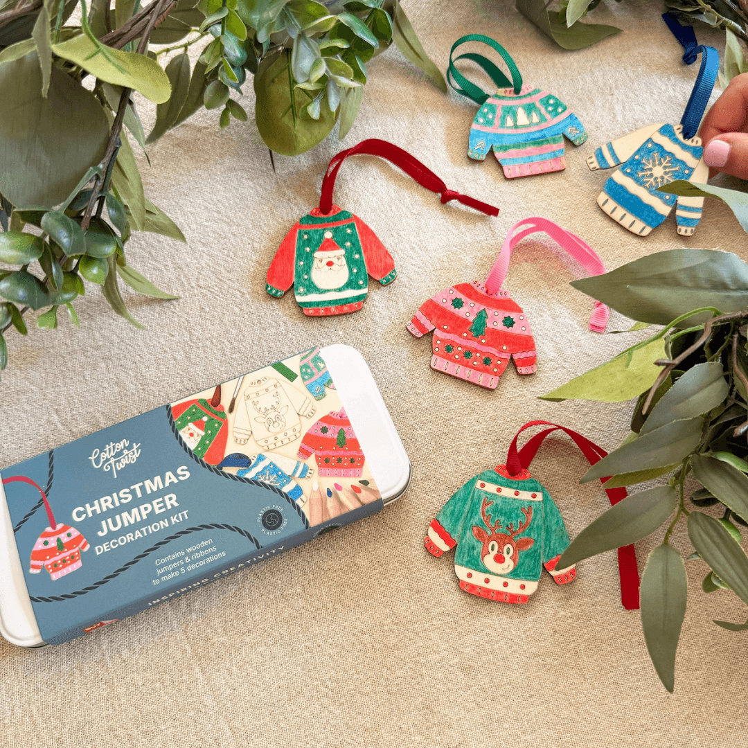 Christmas Jumper Decoration Kit Tin