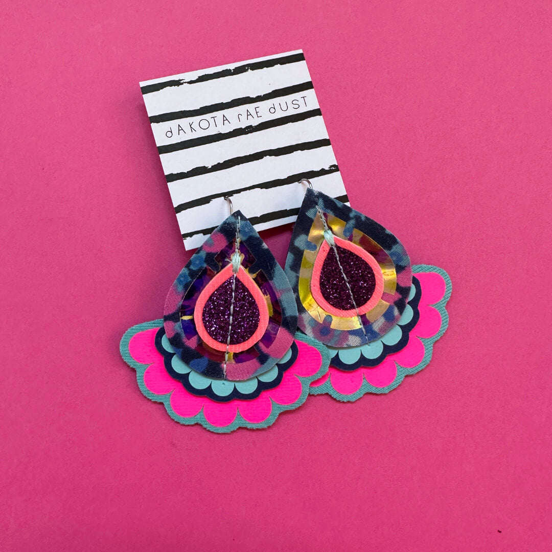 Hot Pink Jazzy Plectrum Earrings