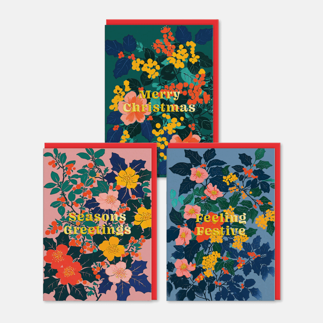 Festive Floral Christmas Cards 9 Pack