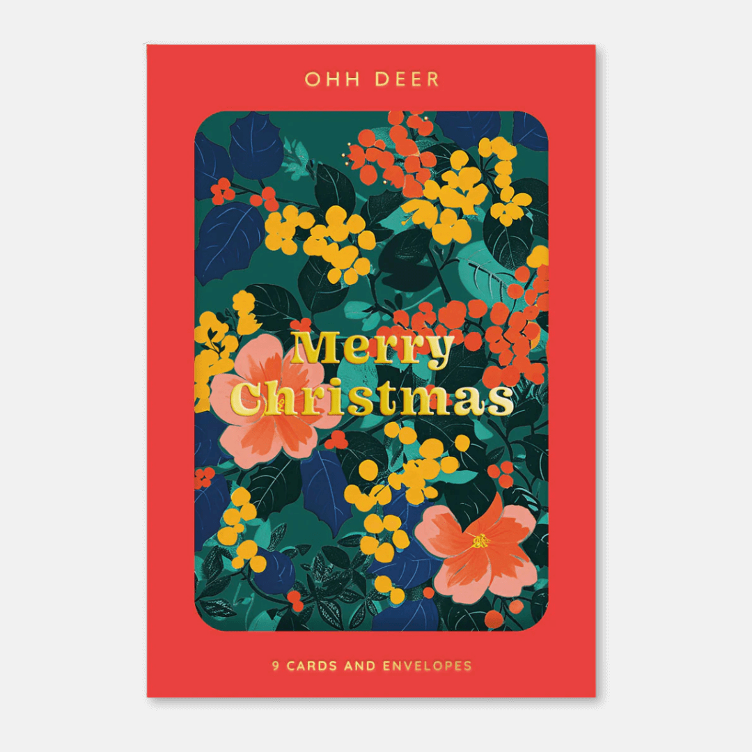 Festive Floral Christmas Cards 9 Pack