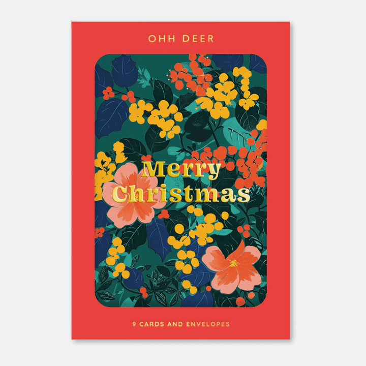 Festive Floral Christmas Cards 9 Pack