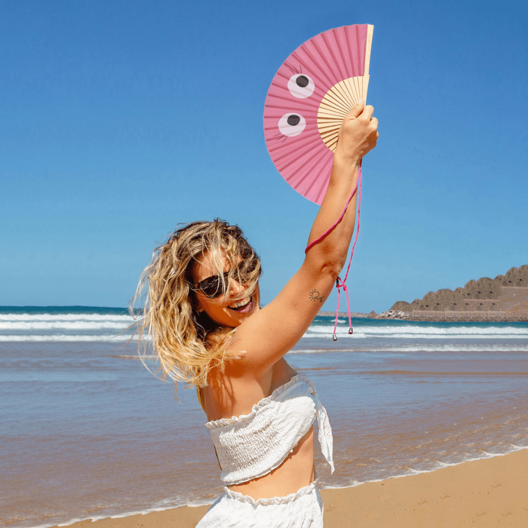 Pink Googly Eye Wooden Folding Fans