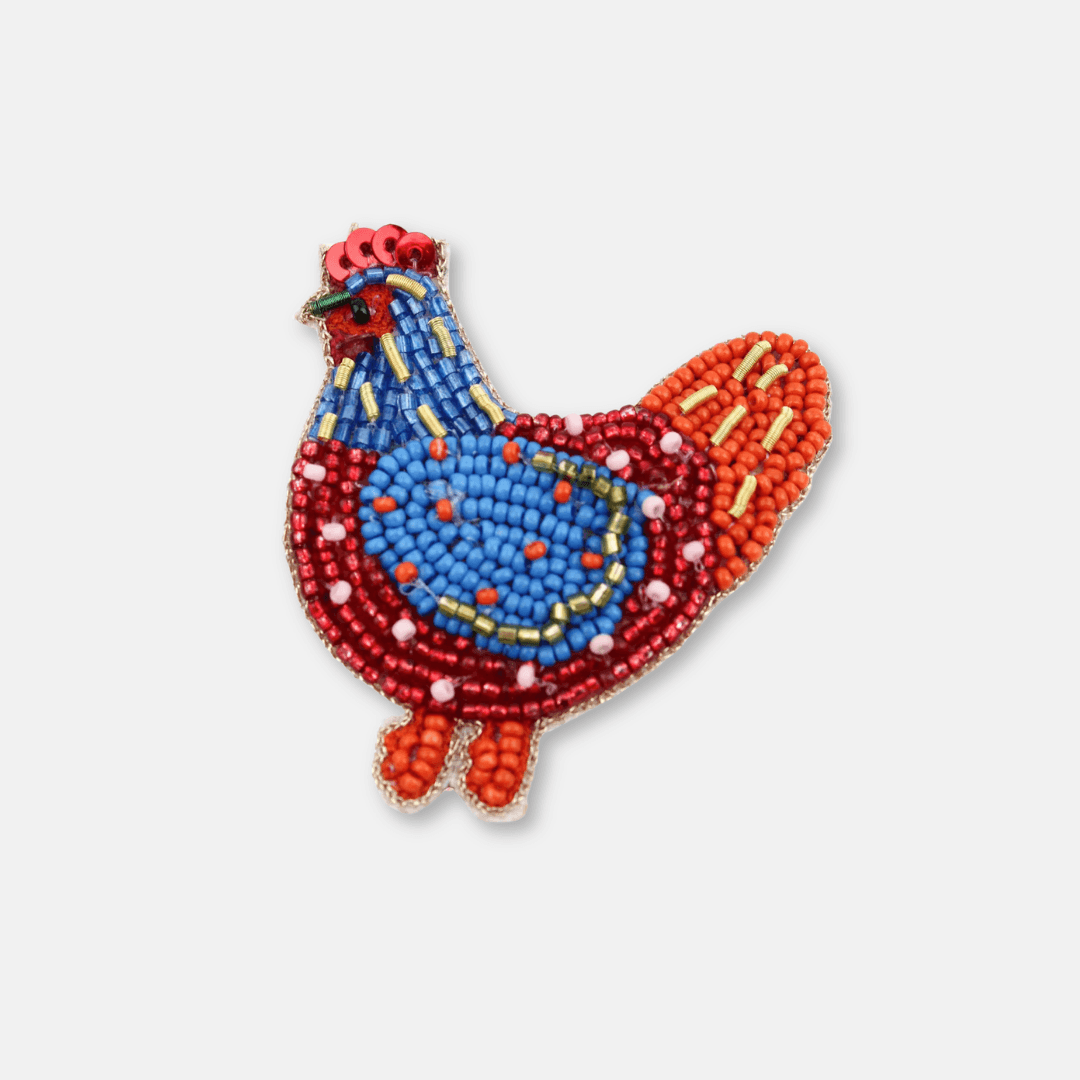 Folk Chicken Beaded Brooch