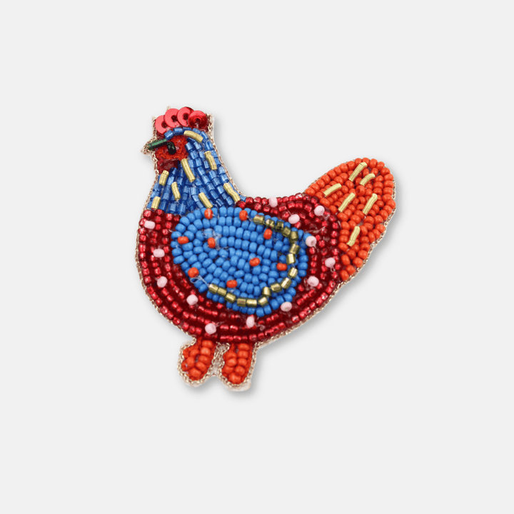 Folk Chicken Beaded Brooch