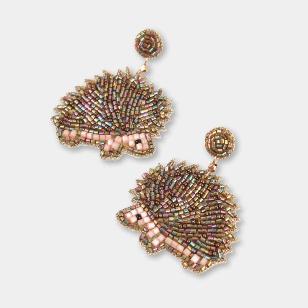 Golden Hedgehog Beaded Earrings