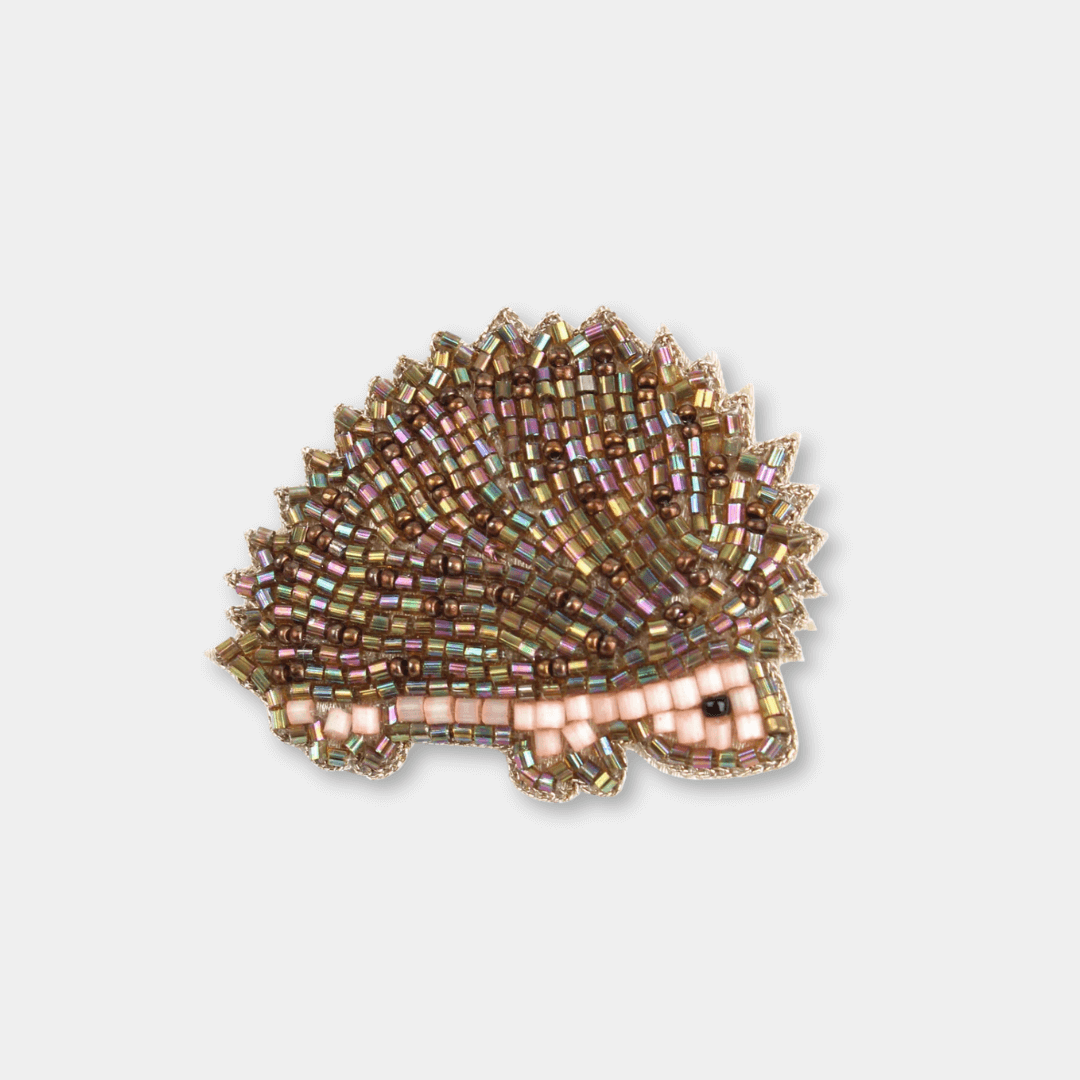 Golden Hedgehog Beaded Brooch