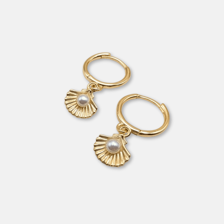 Gold and Pearl Shell Charm Earrings