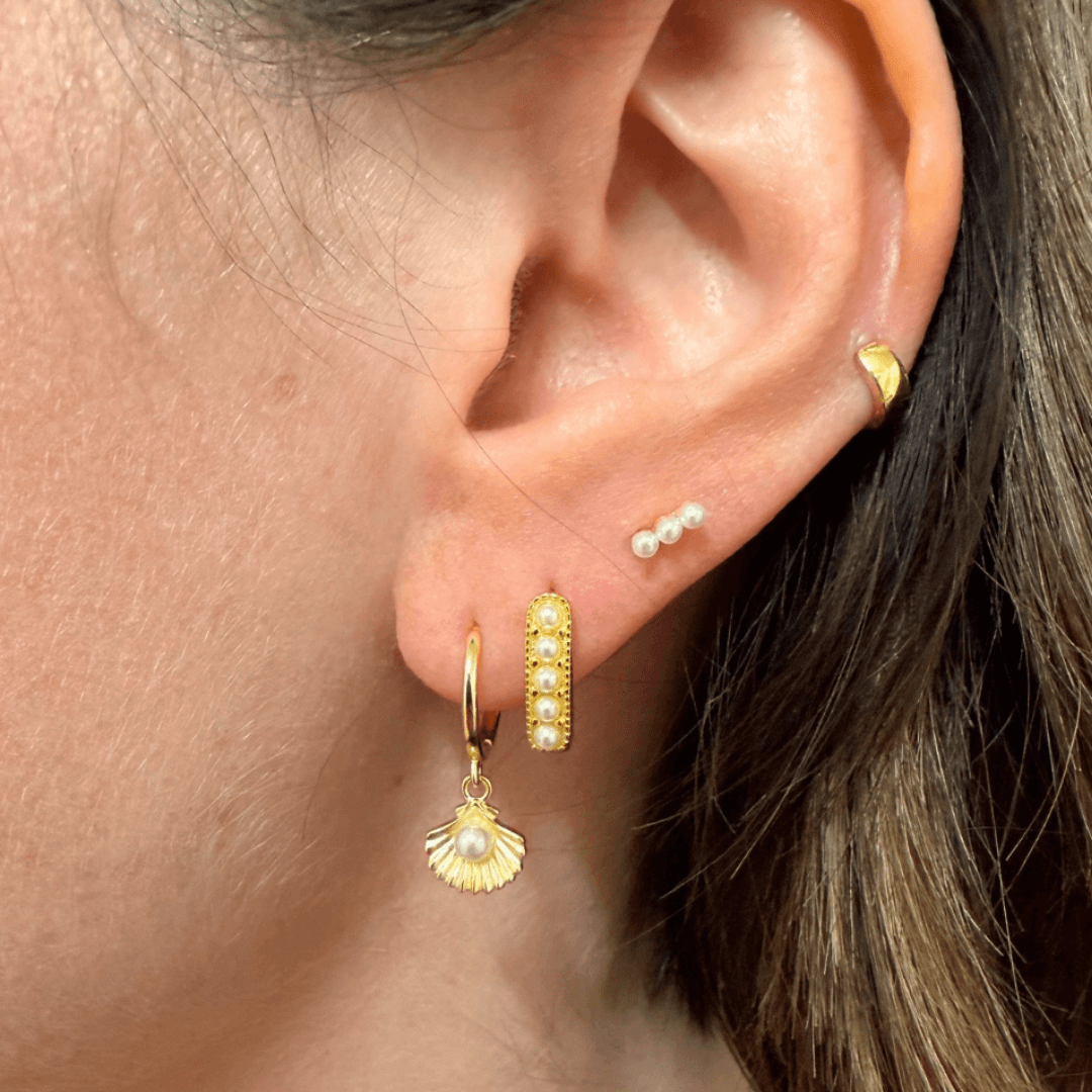 Gold and Pearl Shell Charm Earrings