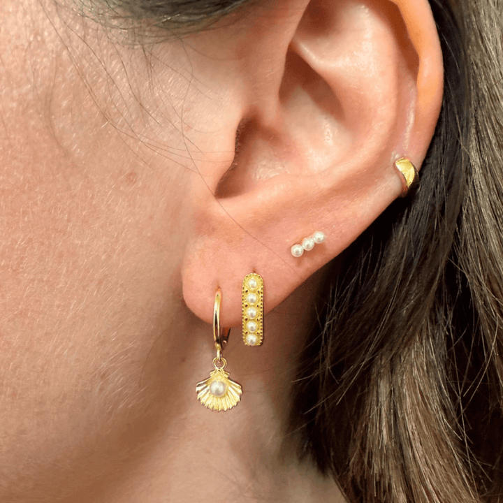 Gold and Pearl Shell Charm Earrings