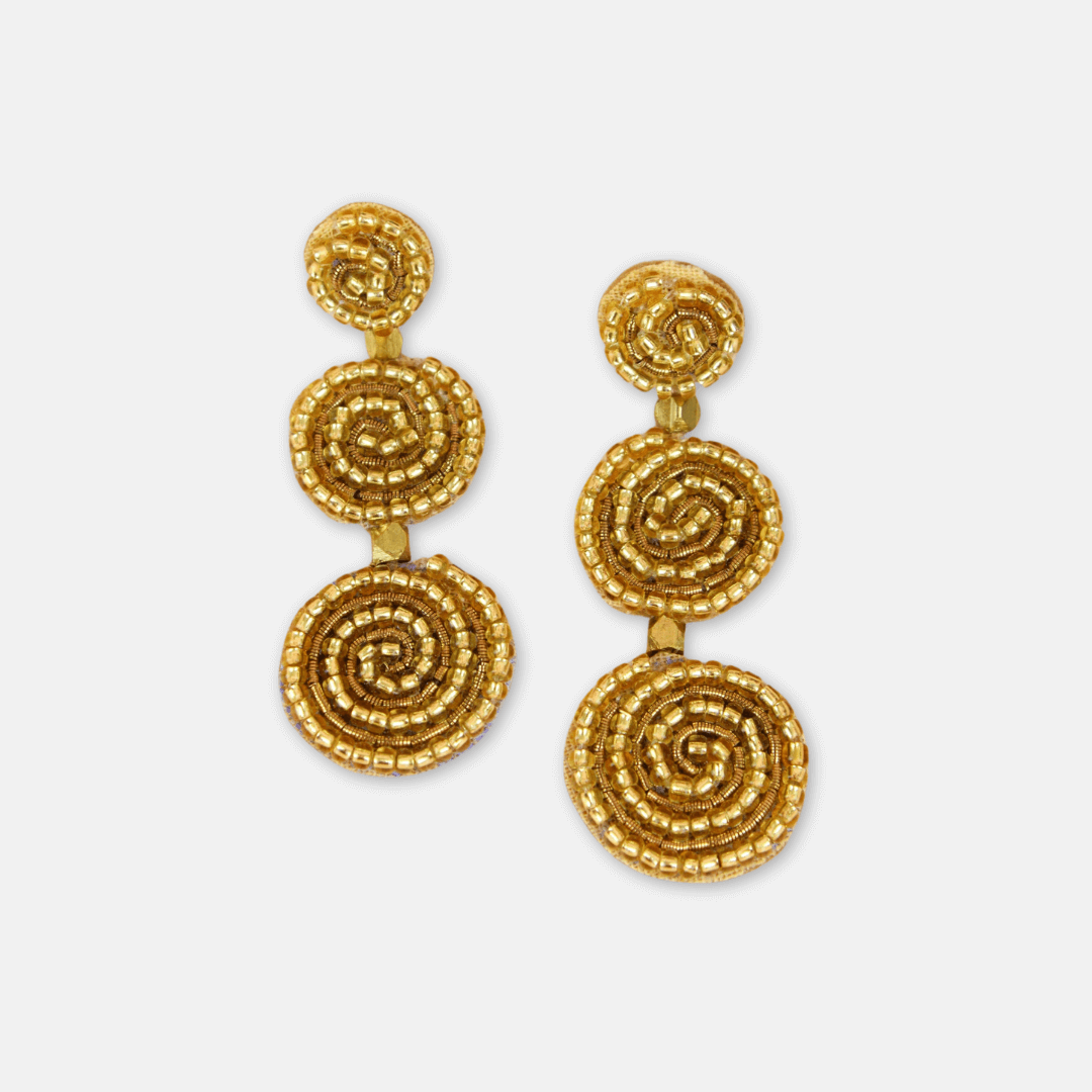 Gold Spiral Beaded Earrings