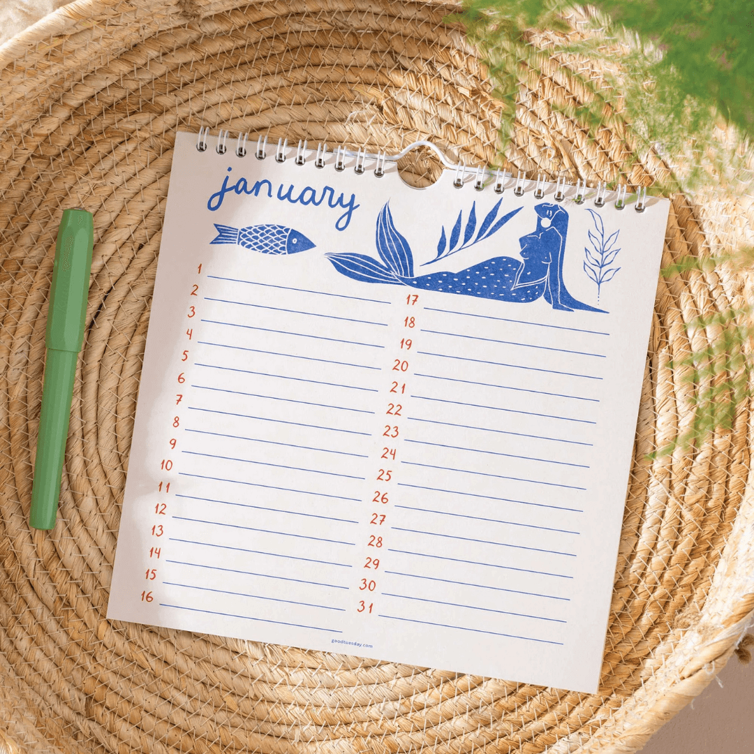 Ocean Mermaid Undated Birthday Calendar
