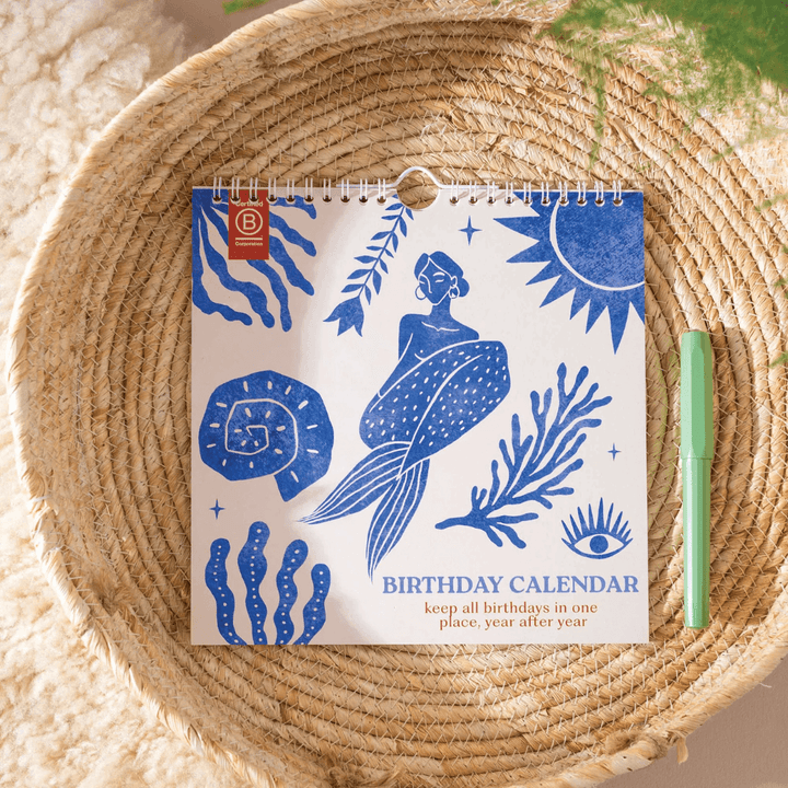 Ocean Mermaid Undated Birthday Calendar
