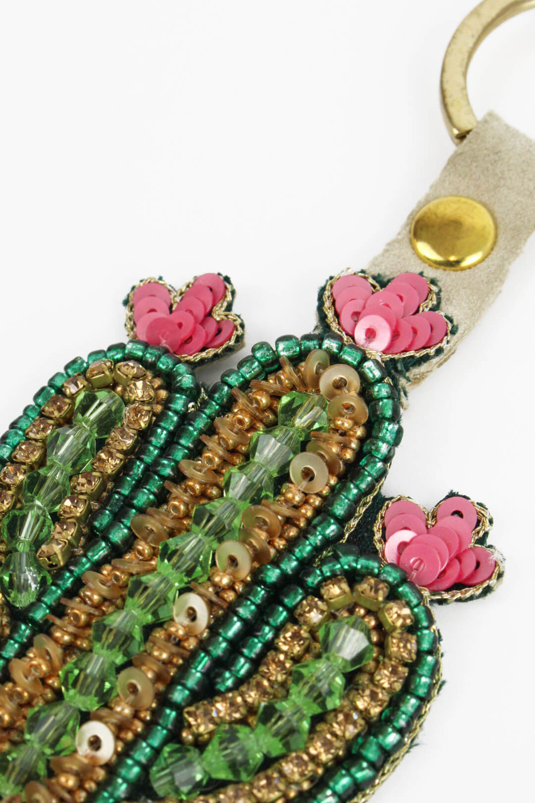 Green Beaded Cactus Keyring