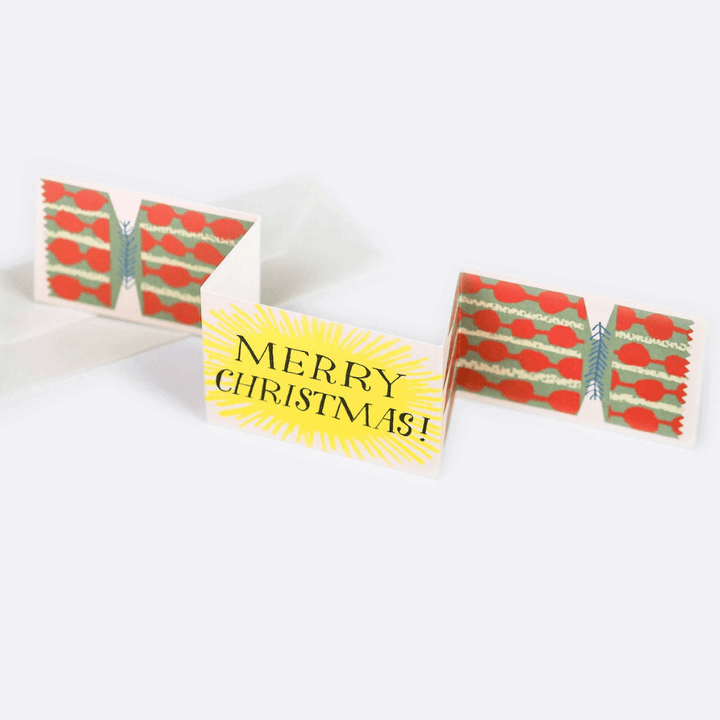 Green Christmas Cracker Fold Out Greetings Card