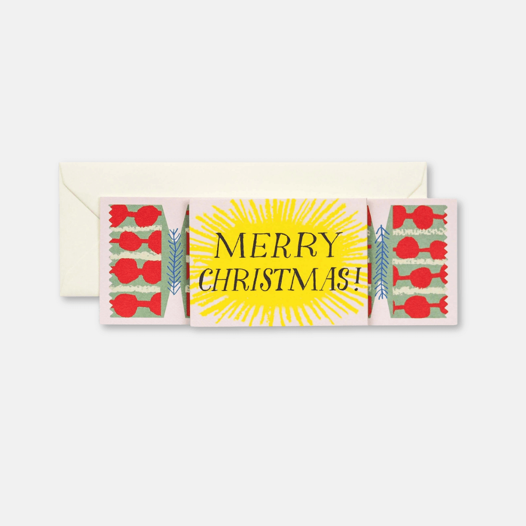 Green Christmas Cracker Fold Out Greetings Card