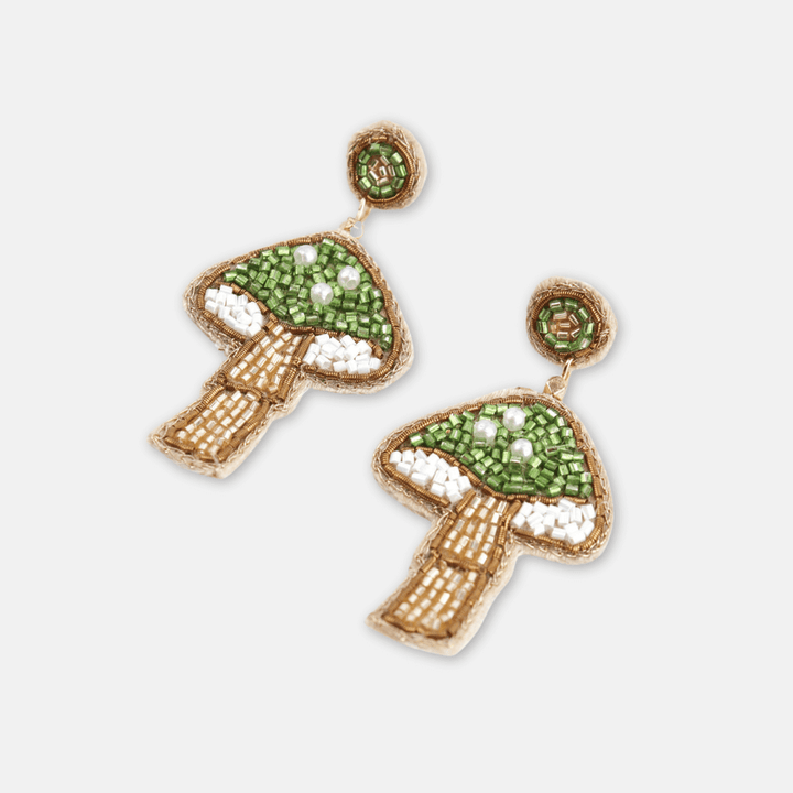 Green Mushroom Beaded Earrings