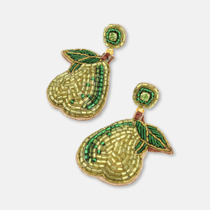 Green Pear Beaded Earrings