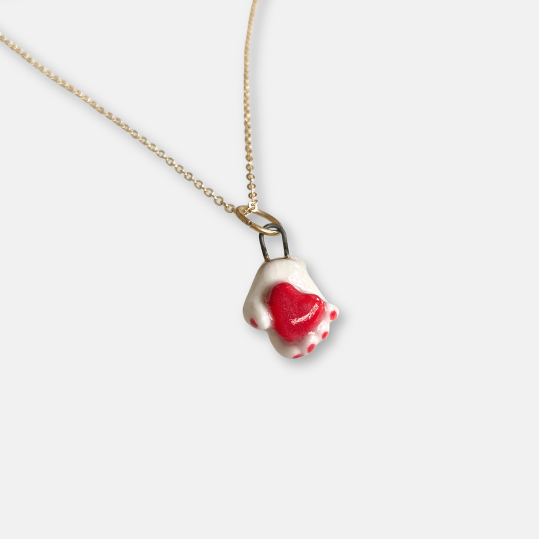 Ceramic Heart in Hand Pendant Necklace