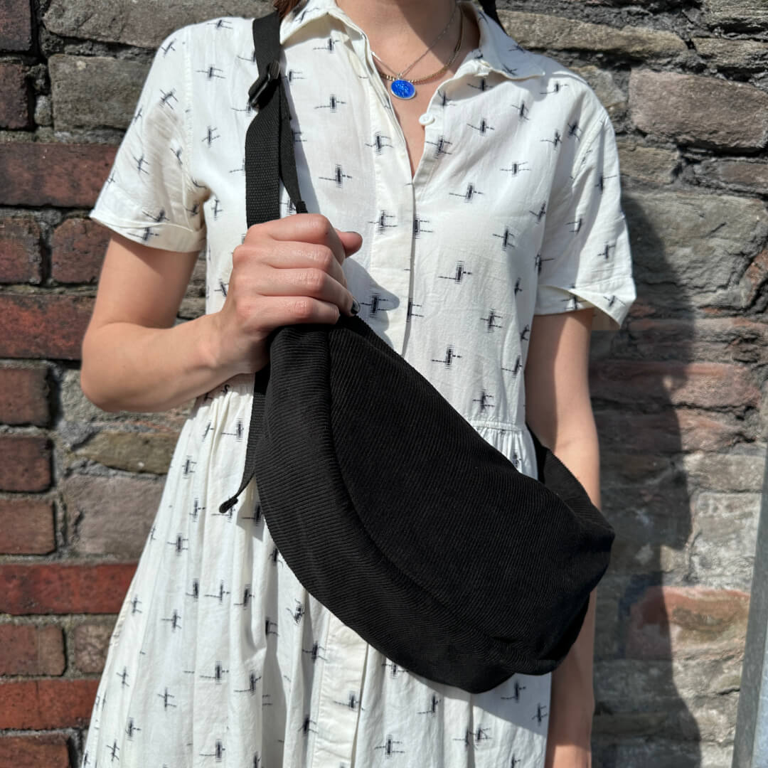 Black Corduroy Sling Bag