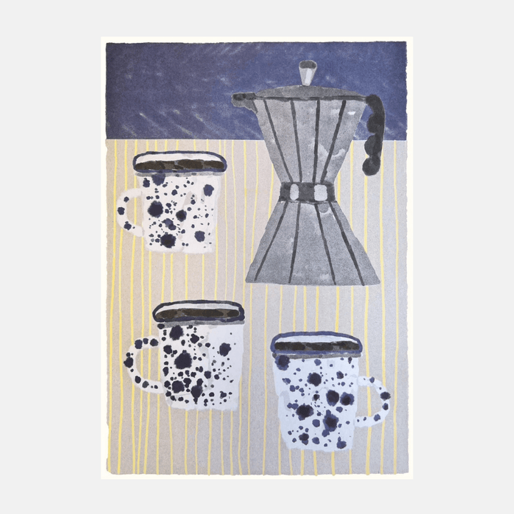 Coffee Pot & Mugs A3 Riso Art Print