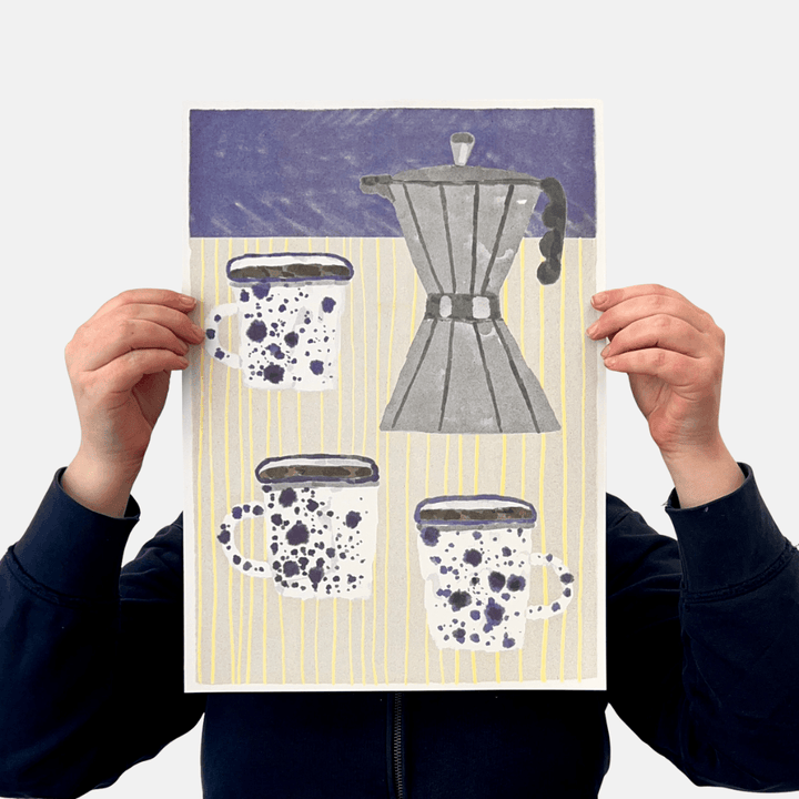 Coffee Pot & Mugs A3 Riso Art Print