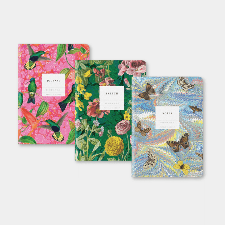 Humming Bird, Sea Creatures & Butterfly Stitched Notebook Set
