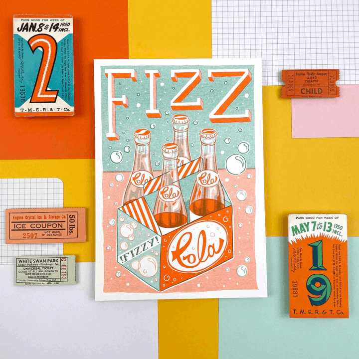 Fizz Cola Bottles A5 Riso Art Print