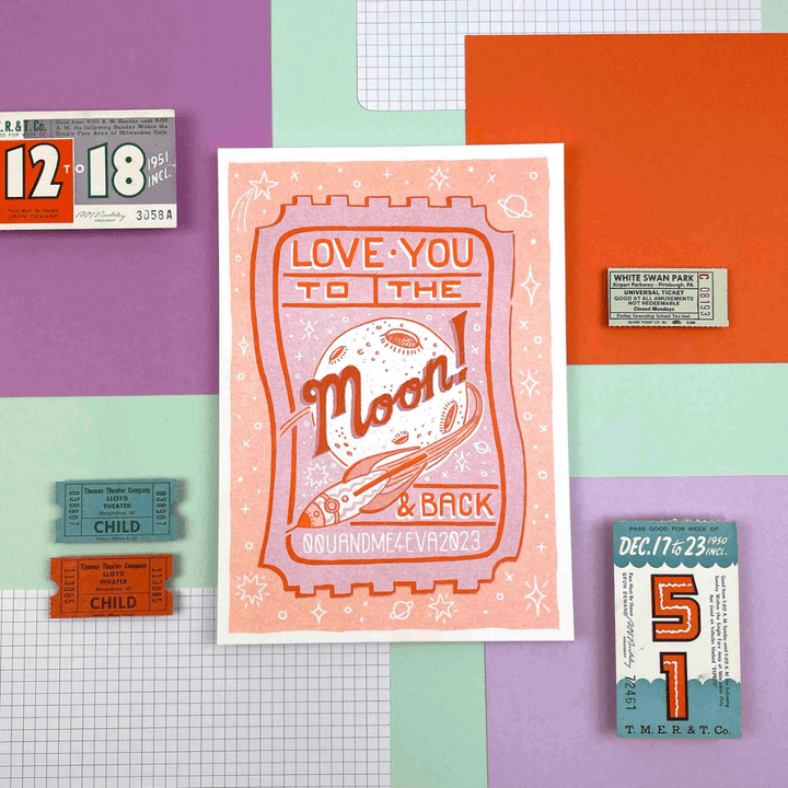 To The Moon & Back Ticket A5 Riso Print