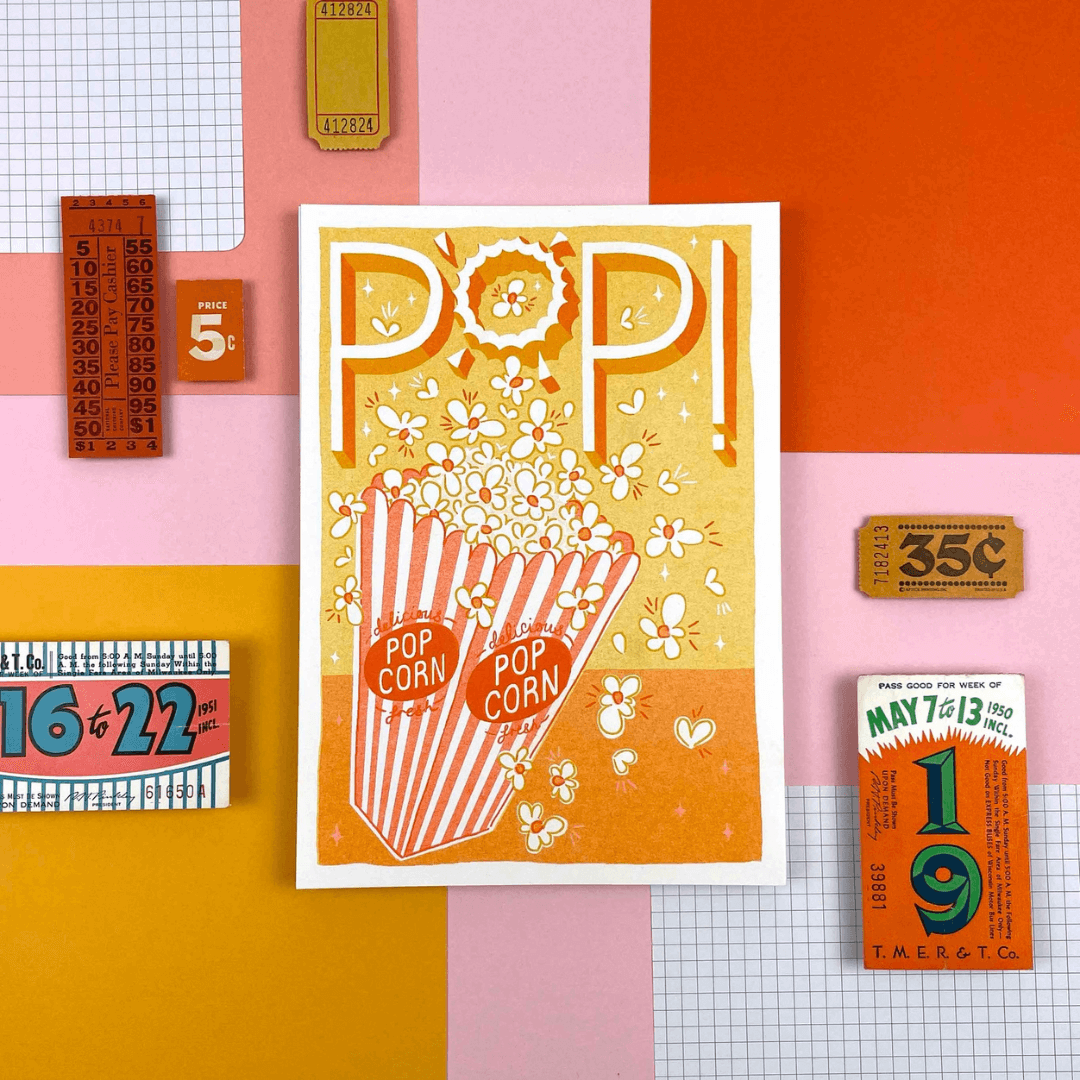 Pop! Popcorn A5 Riso Art Print