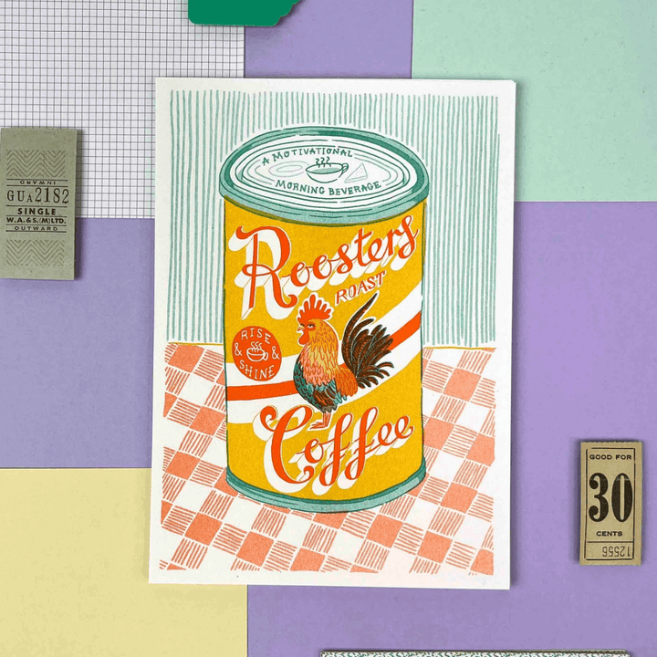 Rooster's Roast Coffee Tin A5 Riso Print