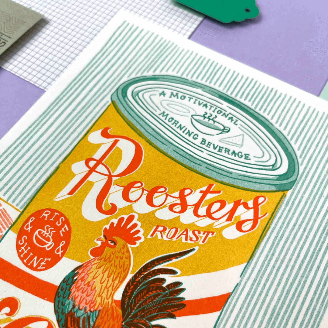 Rooster's Roast Coffee Tin A5 Riso Print