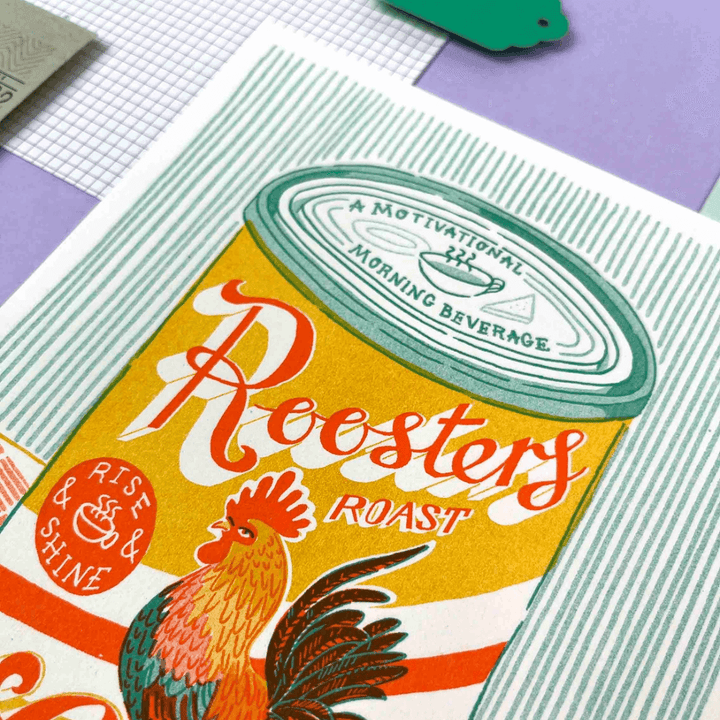 Rooster's Roast Coffee Tin A5 Riso Print
