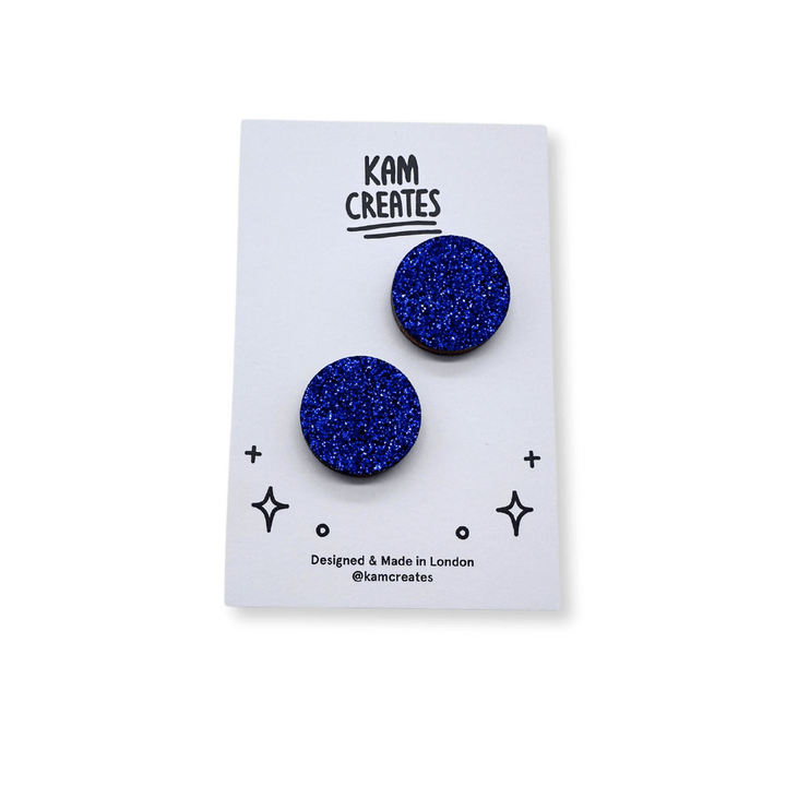 Blue Glitter Circle Stud Earrings