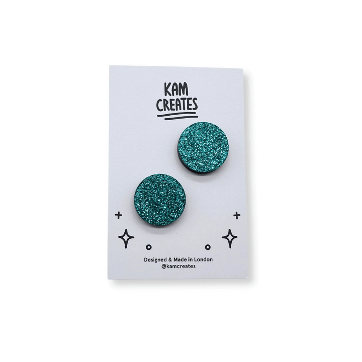 Green Glitter Circle Stud Earrings