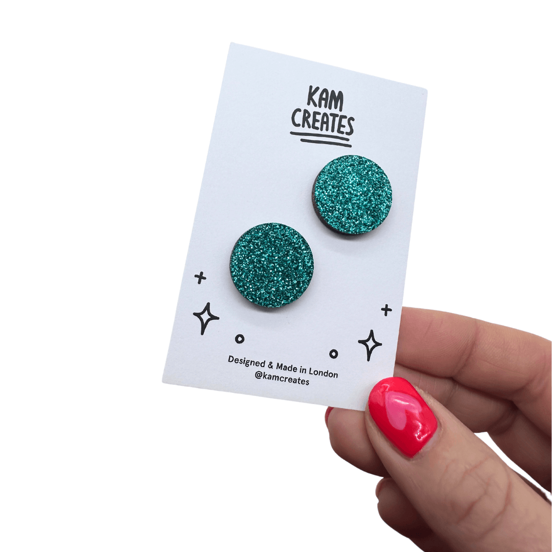 Green Glitter Circle Stud Earrings
