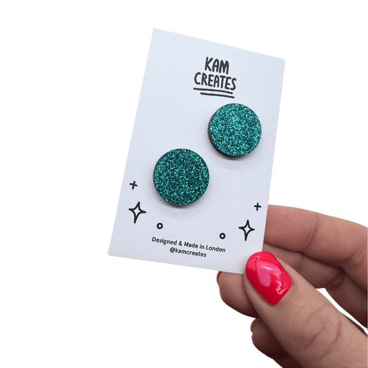 Green Glitter Circle Stud Earrings