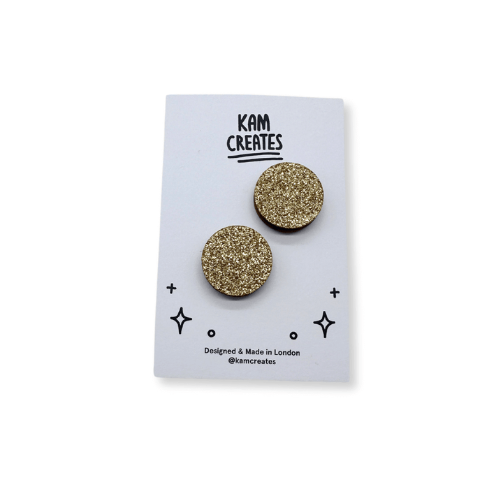 Gold Glitter Circle Stud Earrings