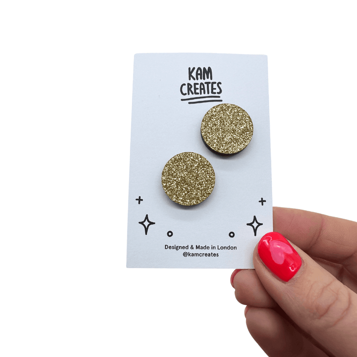 Gold Glitter Circle Stud Earrings