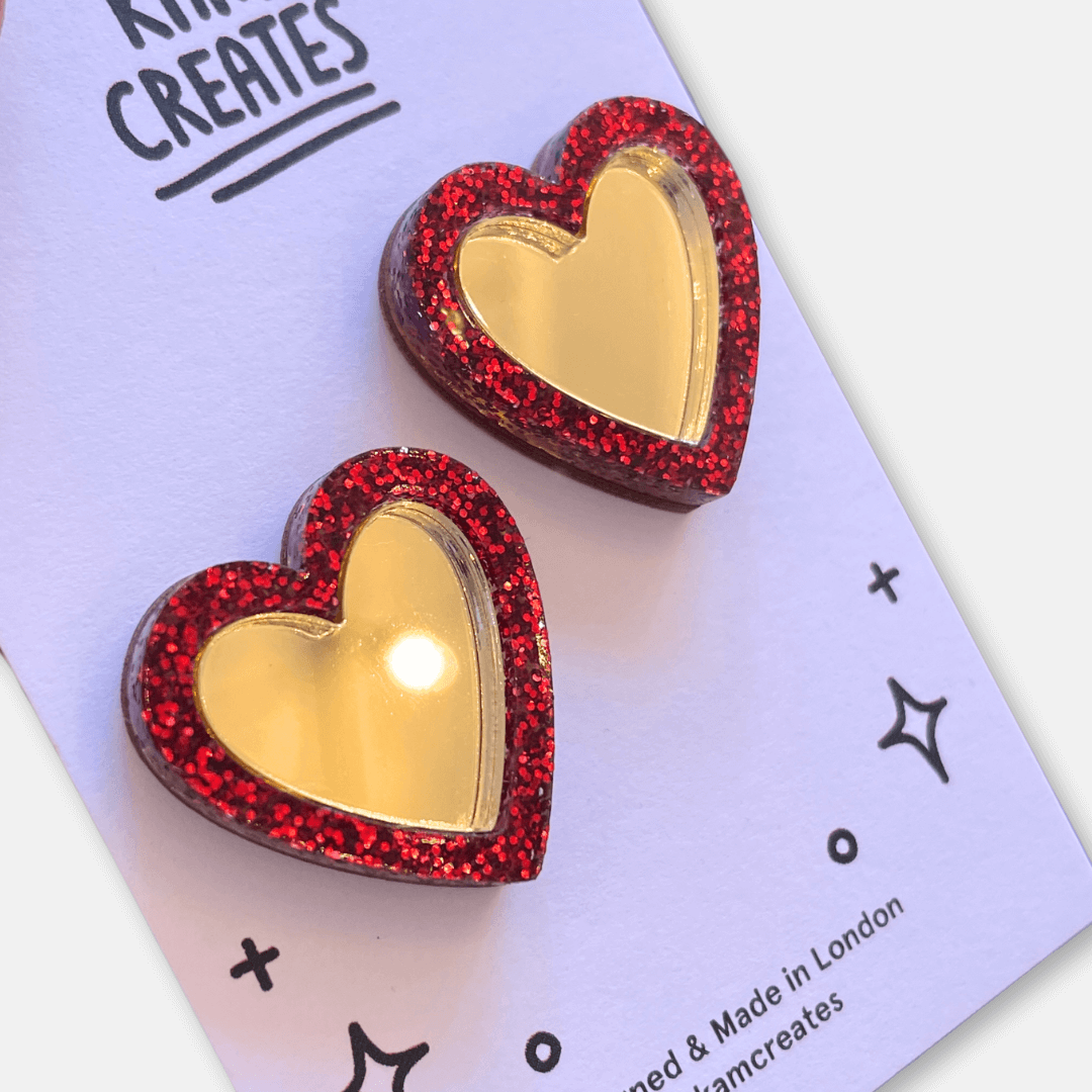 Glitter Heart Stud Earrings