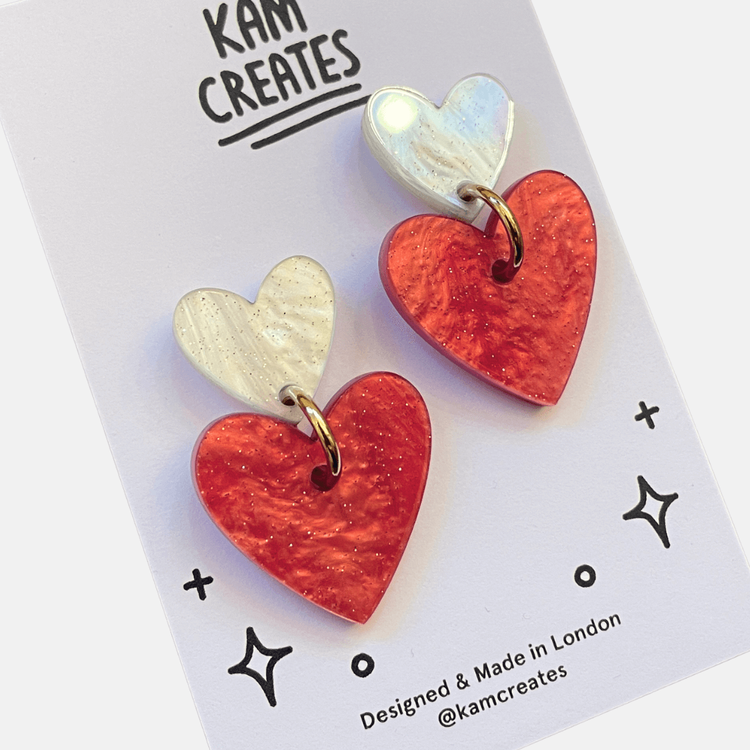 Double Heart Drop Earrings