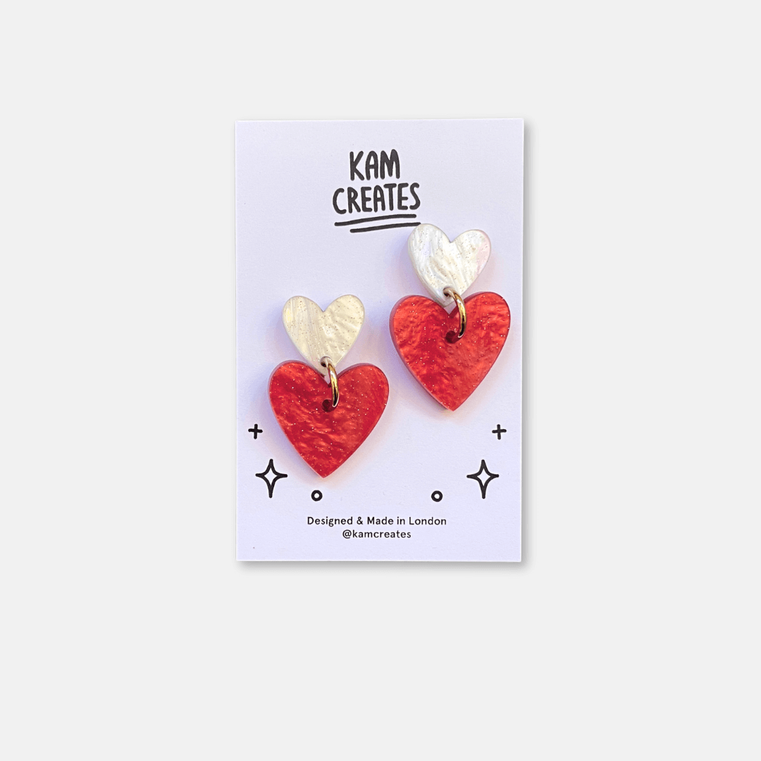 Double Heart Drop Earrings