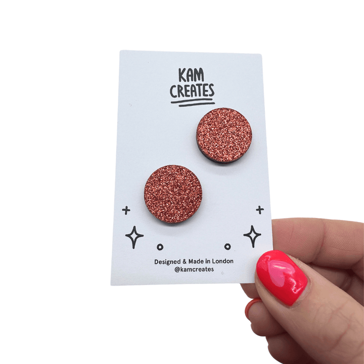 Orange Glitter Circle Stud Earrings