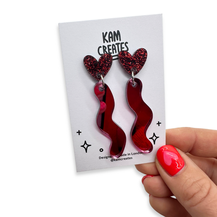 Red and Pink Heart Drop Earrings