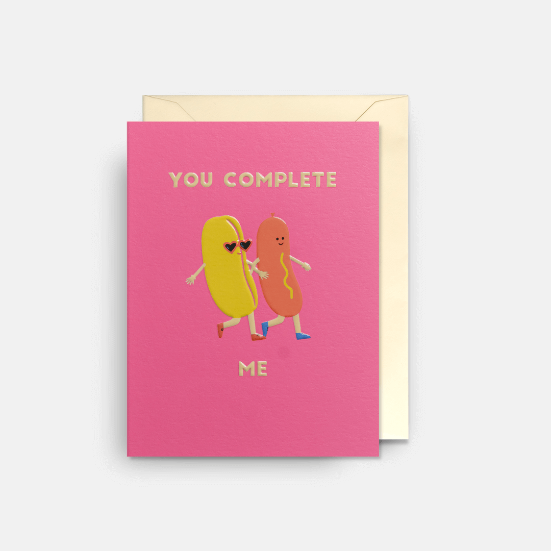 You Complete Me Hot Dog Mini Greetings Card