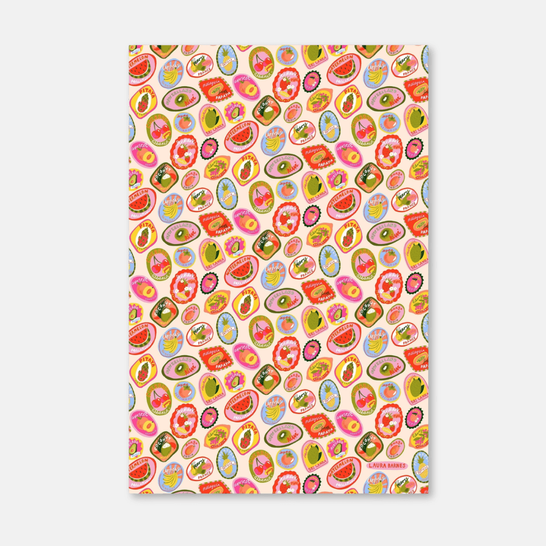 Fruit Stickers Organic Tea Towel