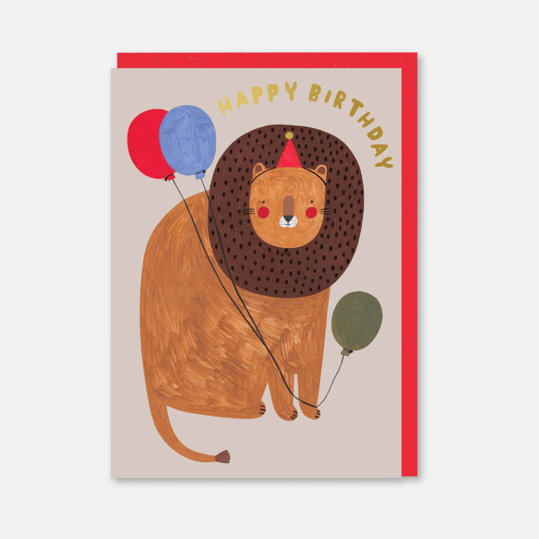 Balloon Lion Birthday Greetings Card