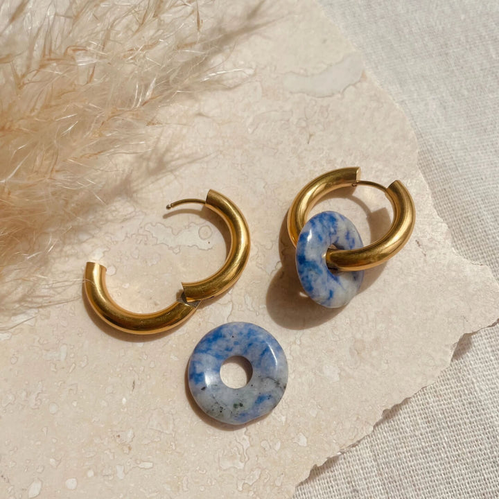 Blue Marbled Hoop Earrings