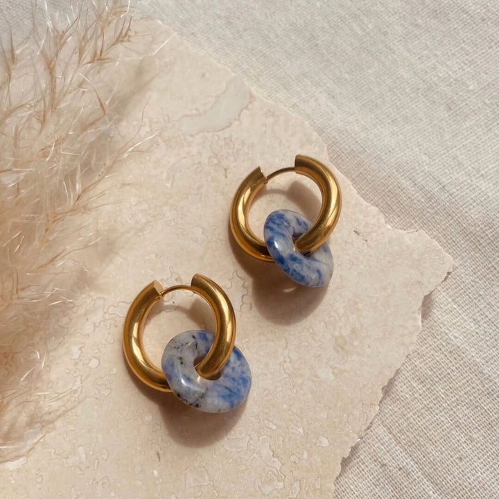 Blue Marbled Hoop Earrings