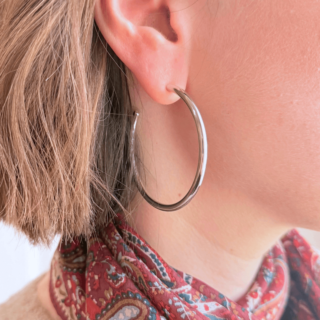 Large Classic Silver Hoop Earrings